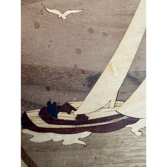Hand Crafted Wood Inlay Sailboat Wall Hanging Art by Nelson Vintage - Picture 10 of 10